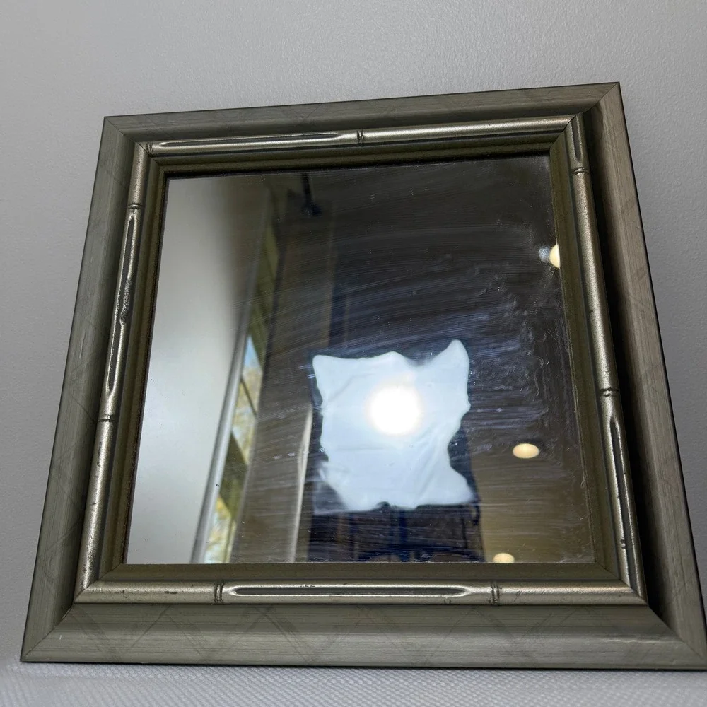 Silver Champagne Faux Bamboo Square Wall Mirror Hollywood Regency‎ 13.5x13.5